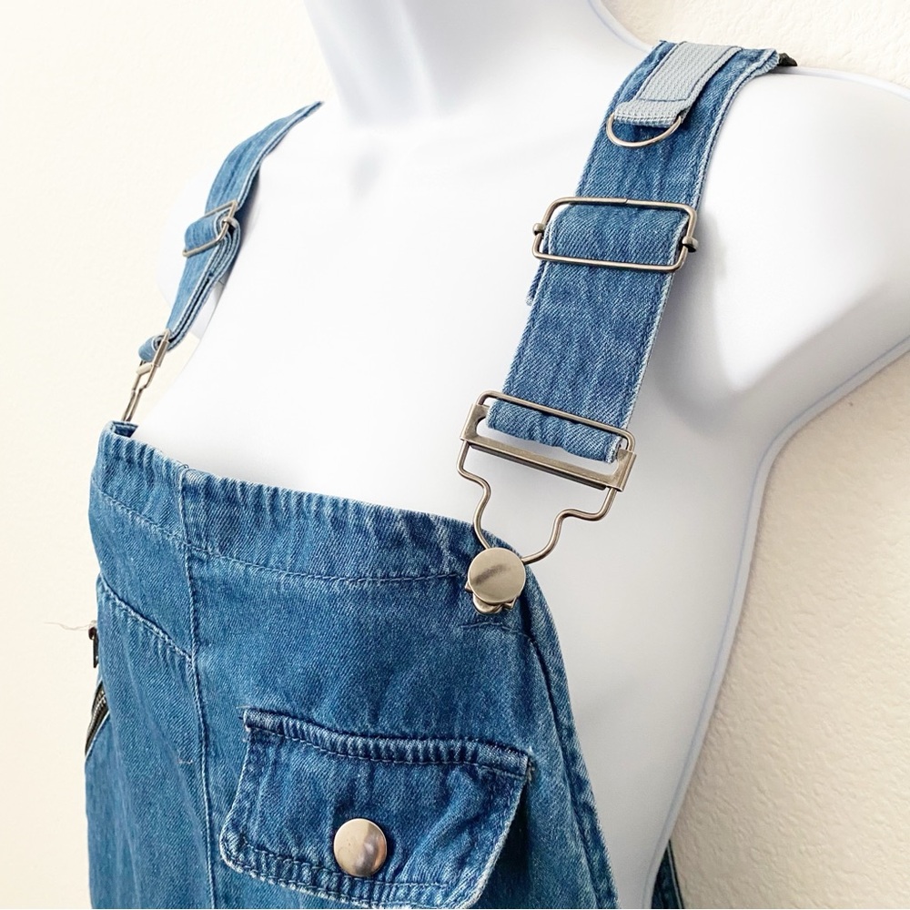 Denim, Wide Leg Blue Cargo Utility Overalls Denim street multiple pockets